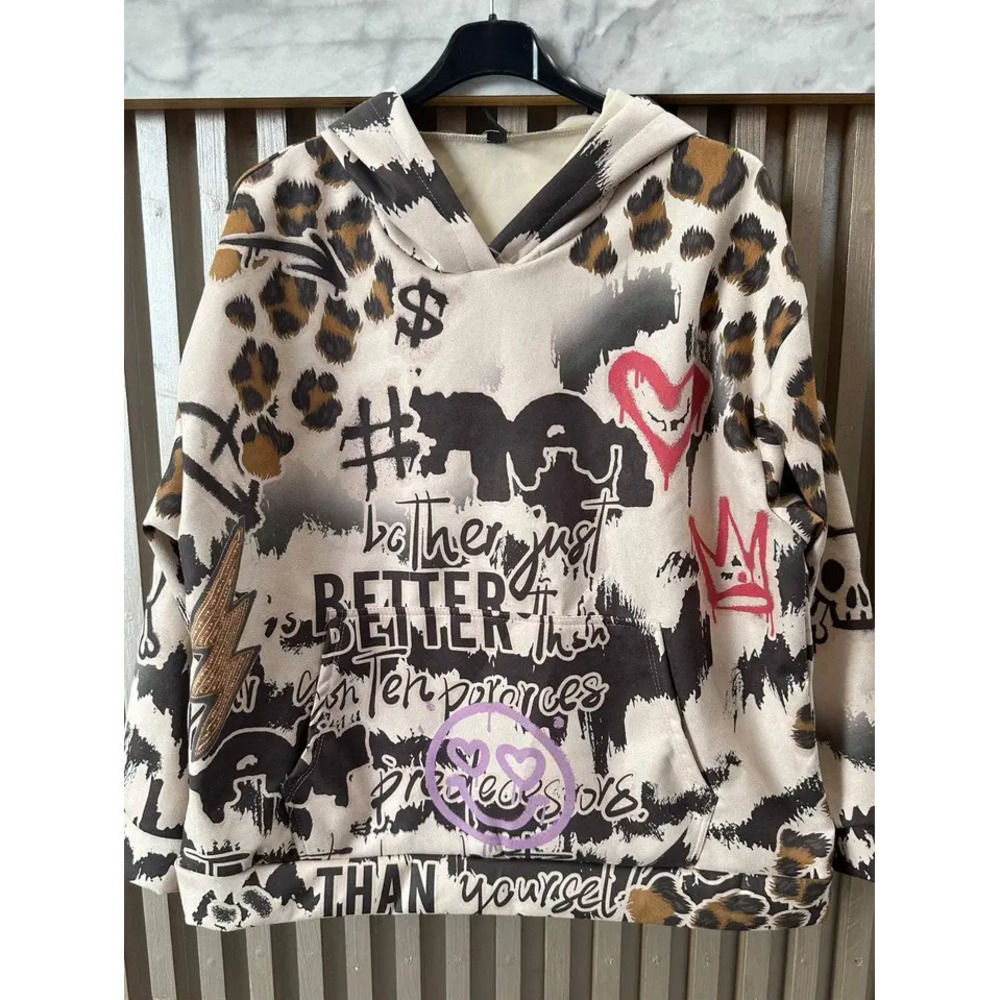 LL806 Loowie Graffiti Style Print Hoodie Sweatshirt One Size